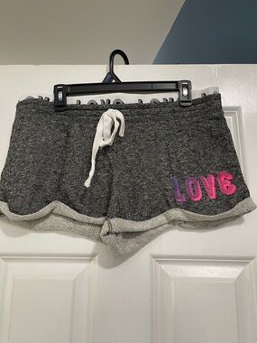 No Boundaries Gray Athletic Shorts with Pink and Purple LOVE Graphic